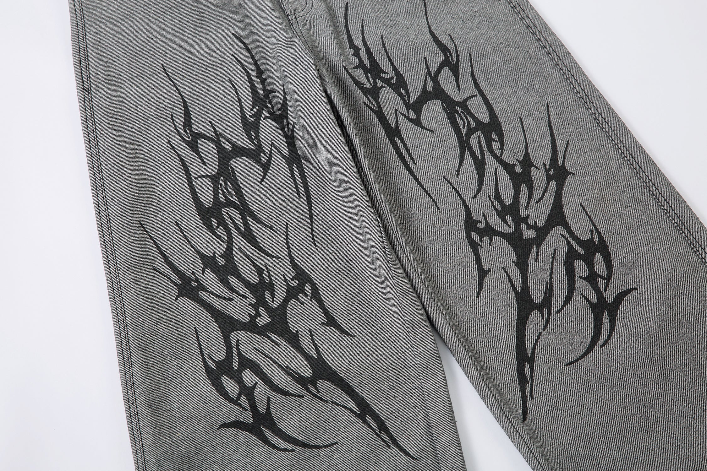 Tribal Graphic Wide-Leg Jeans | Oversized Streetwear Pants