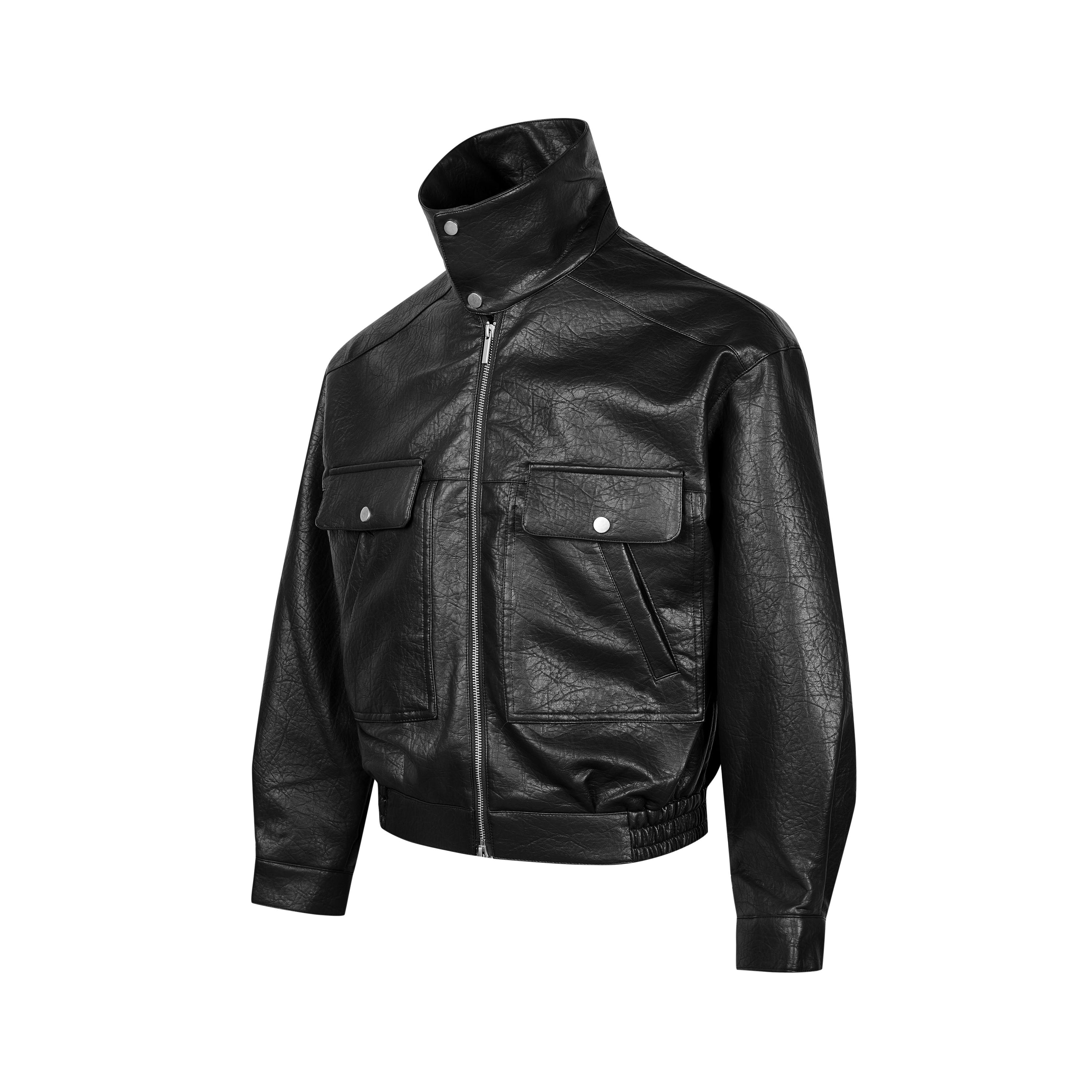 Men's Utility PU Leather Bomber Jacket | Oversized Fit