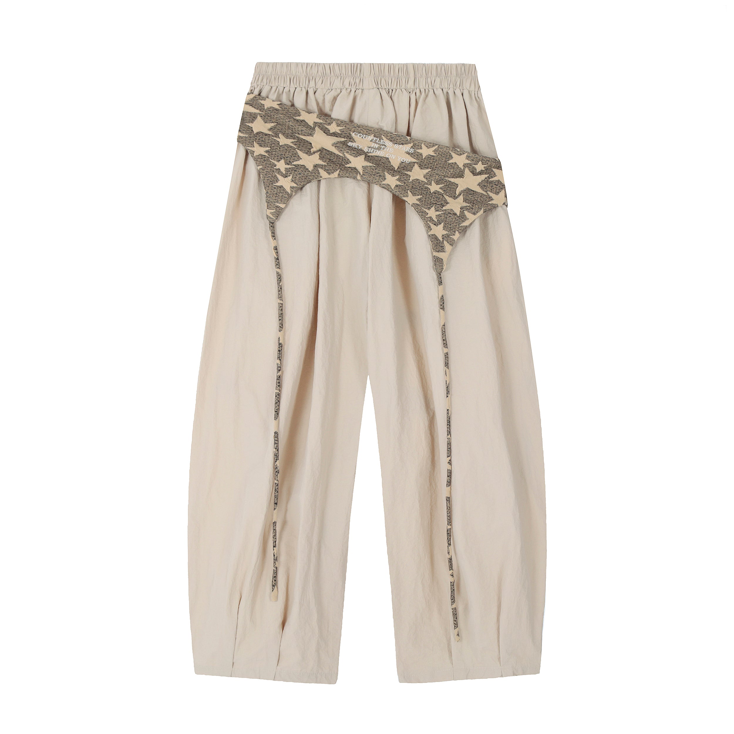 3D Crumple Nylon Wide-Leg Pants with Detachable Overlay