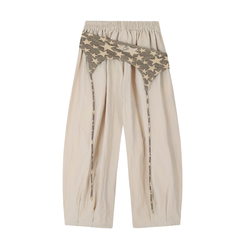3D Crumple Nylon Wide-Leg Pants with Detachable Overlay