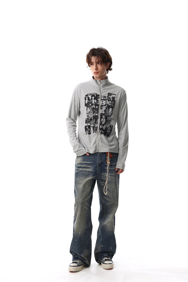 Omirad Graphic Zip Track Jacket | Punk Collage Print
