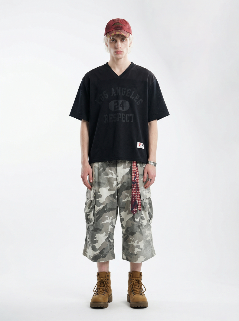 Los Angeles 24 Respect V-Neck Tee | Streetwear Mesh T-Shirt