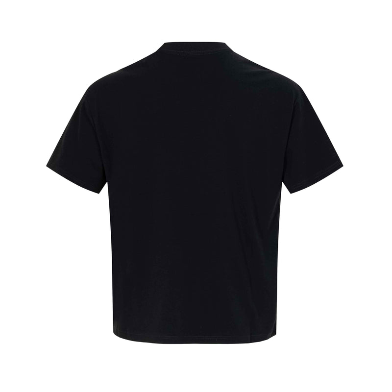 Black vintage punk graphic tee shown from the back, featuring a clean crew neck and relaxed short-sleeve fit