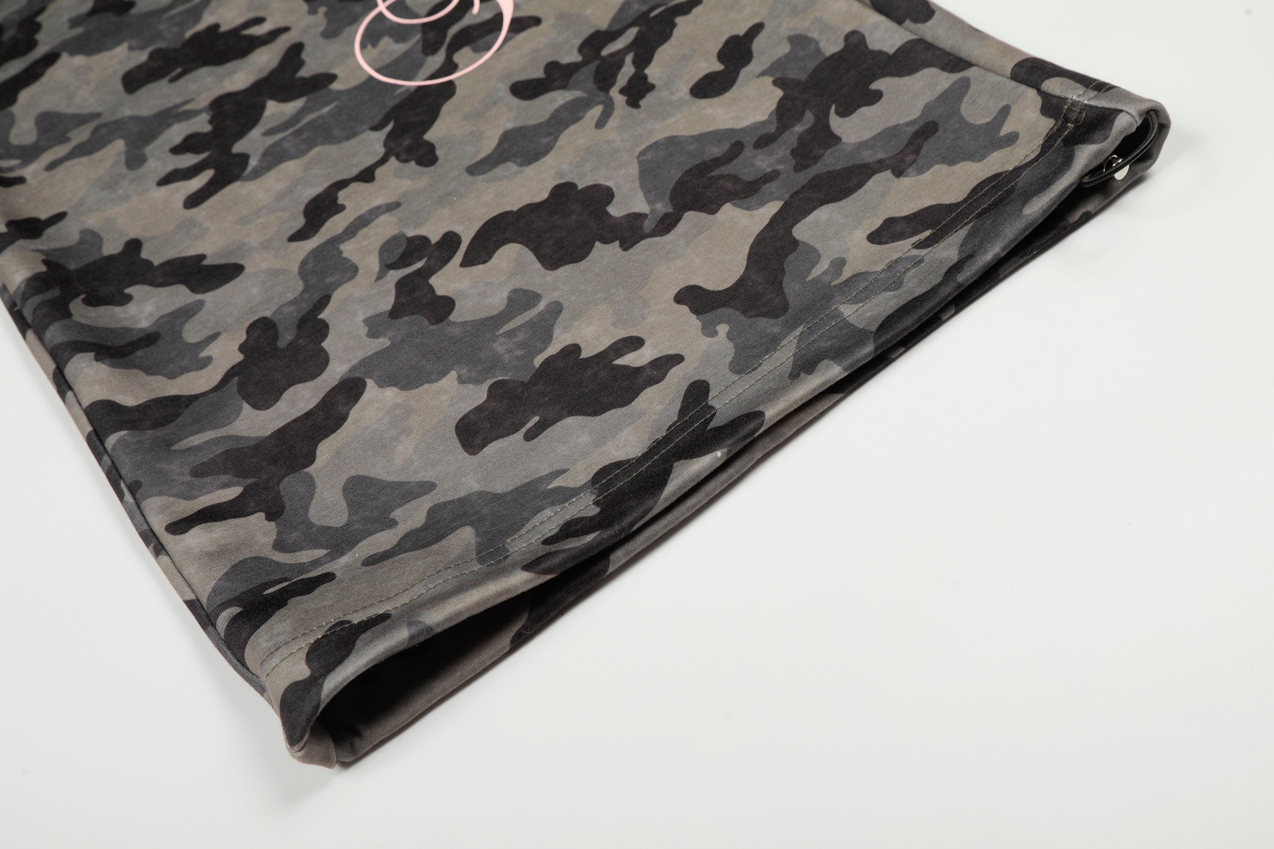 Camo Wide-Leg Pants with Pink Faux Fur Trim & Studded Belt