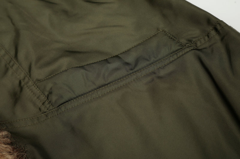 Faux Fur Trimmed Hooded Puffer Jacket | Army Green & Black
