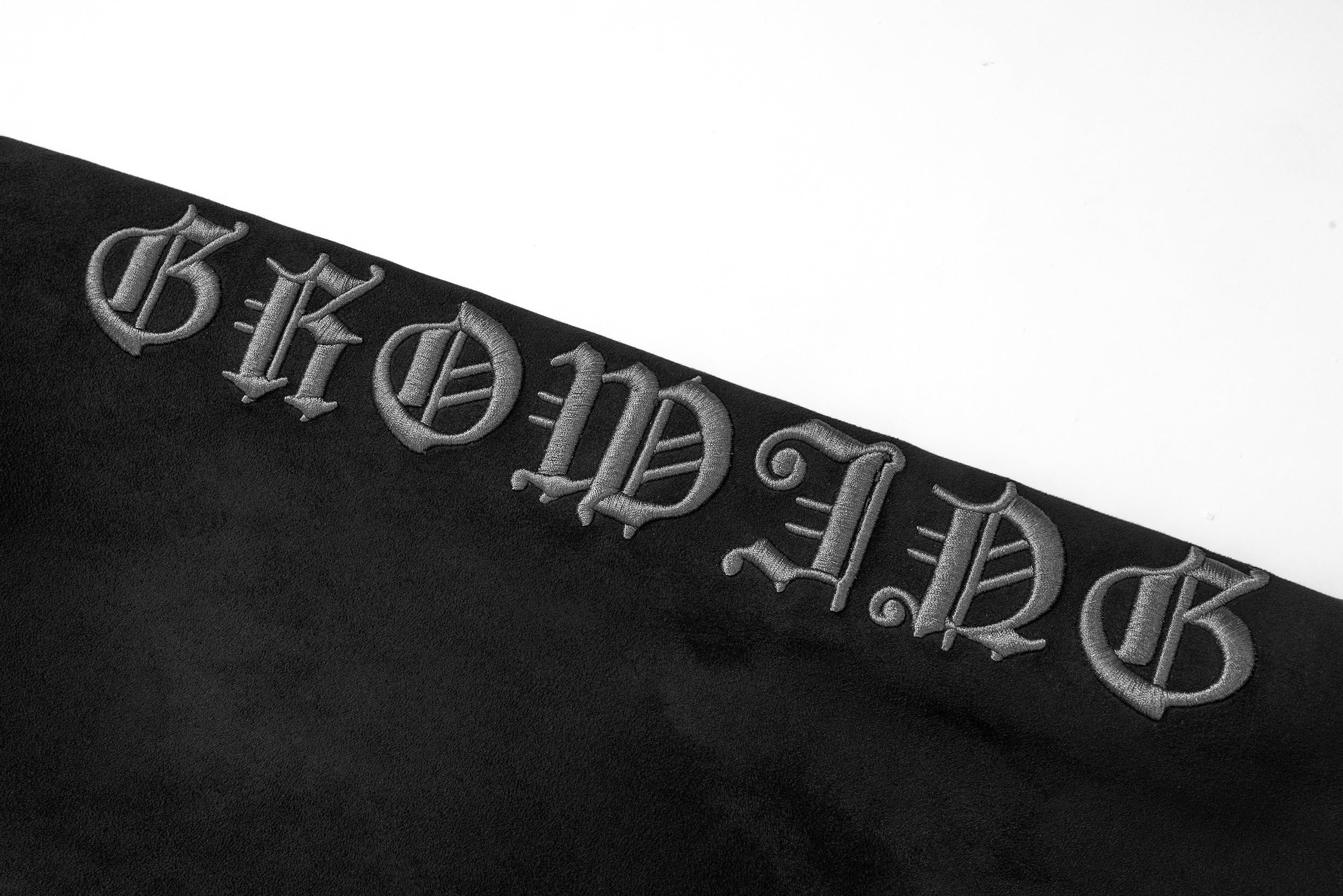 Omirad Gothic Embroidered Suede Zip Hoodie | Dark Streetwear
