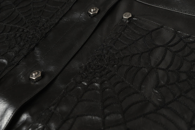 Omirad Spider-Web Embossed Faux Leather Jacket