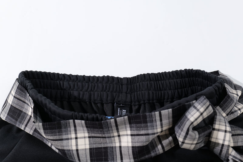 Omirad Plaid-Waist Barrel Track Pants | Bold Script Print