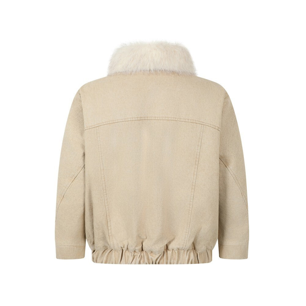 Faux Fur Collar Denim Jacket | Detachable Fur Zip-Up