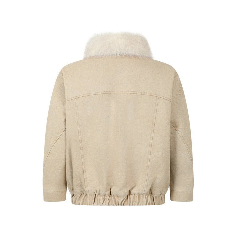 Faux Fur Collar Denim Jacket | Detachable Fur Zip-Up