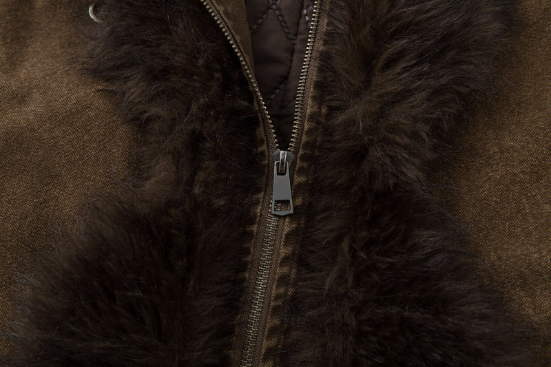 Fur-Lined Toggle Jacket | Vintage Washed Streetwear Coat