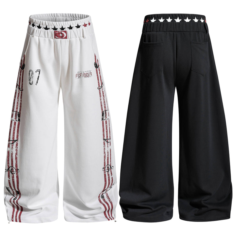 Omirad Vintage Stripe Graphic Wide-Leg Sweatpants