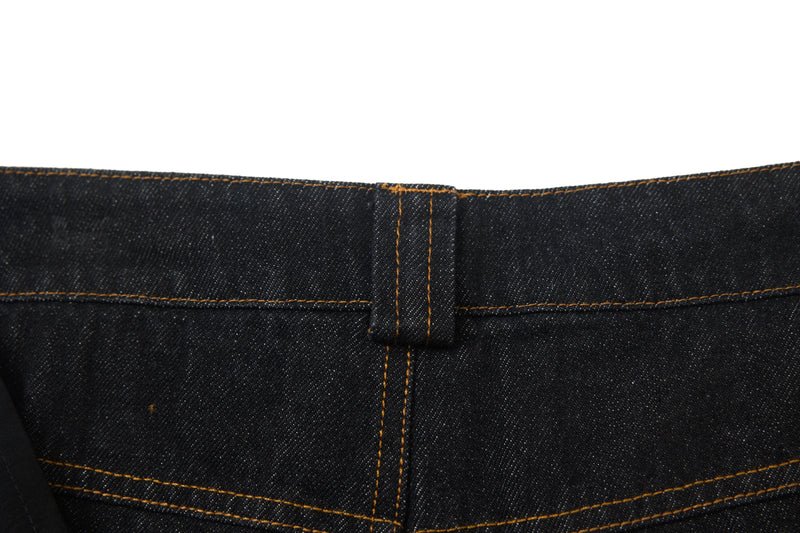 Wide-Leg Jeans with Red Embroidery & Side Drape | SEAKOFF