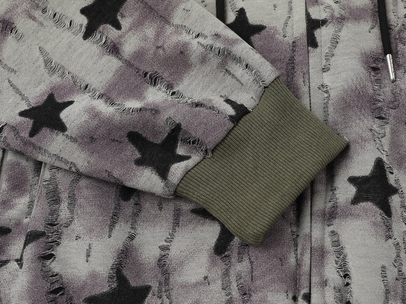 Omirad All-Over Star Print Washed Zip Hoodie | Streetwear