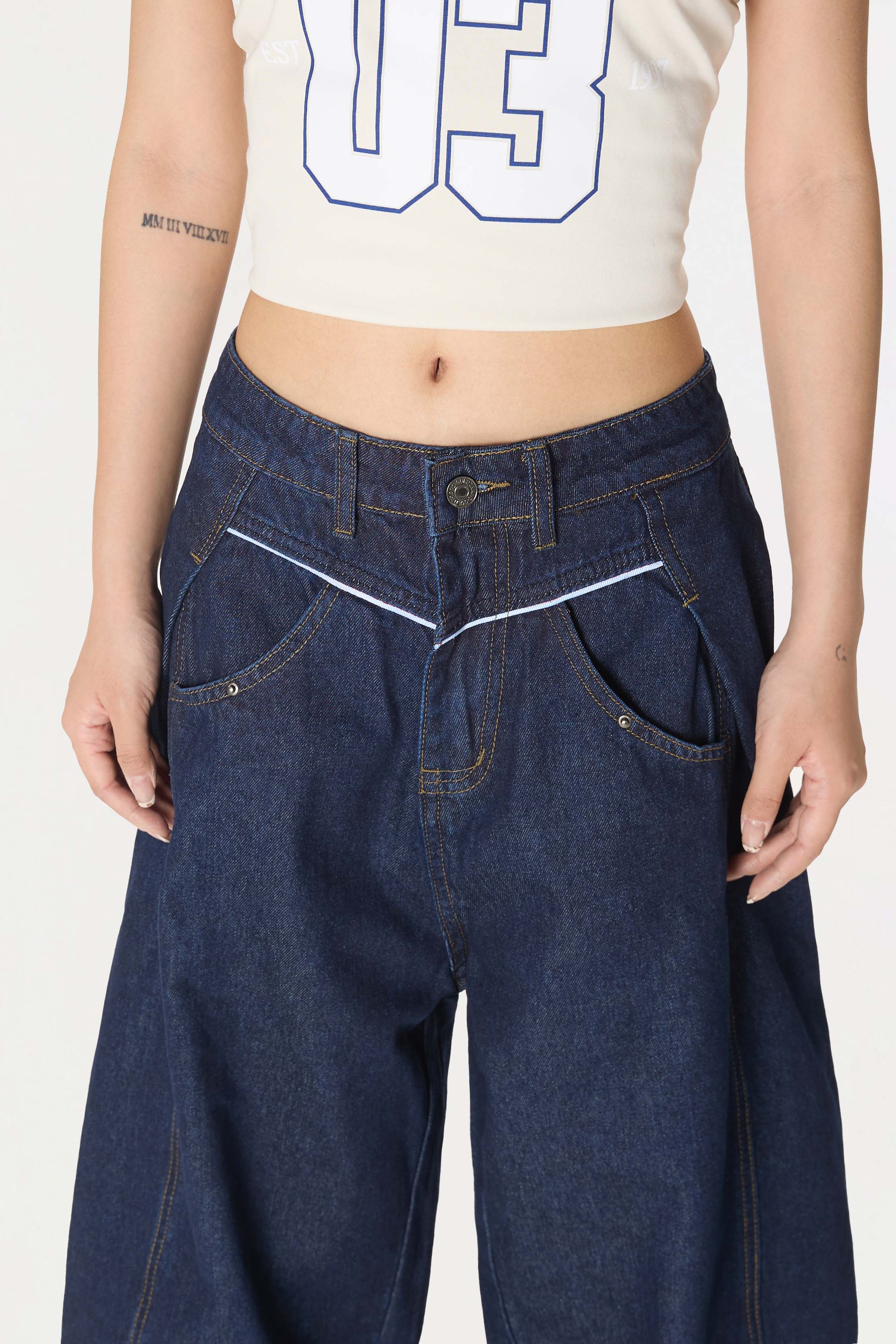 Omirad Contrast Piping Wide-Leg Jeans | Retro Street Denim