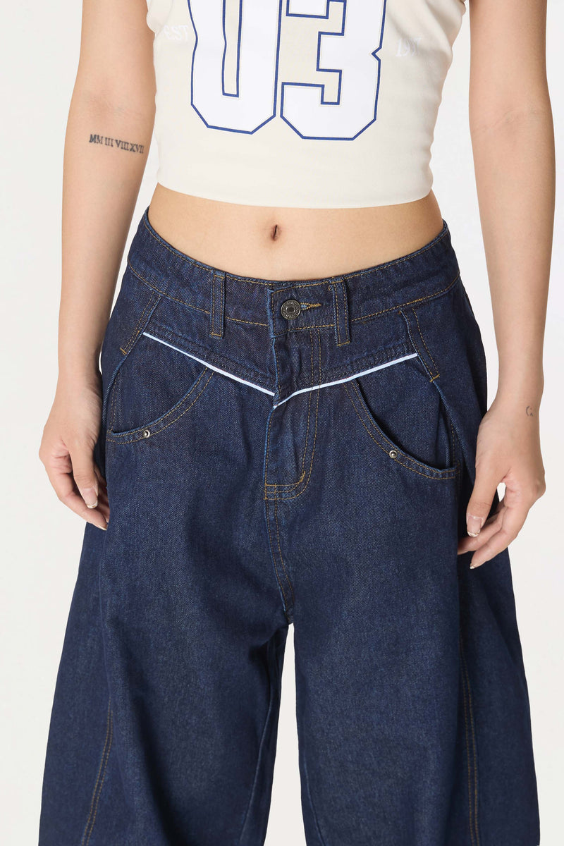 Omirad Contrast Piping Wide-Leg Jeans | Retro Street Denim