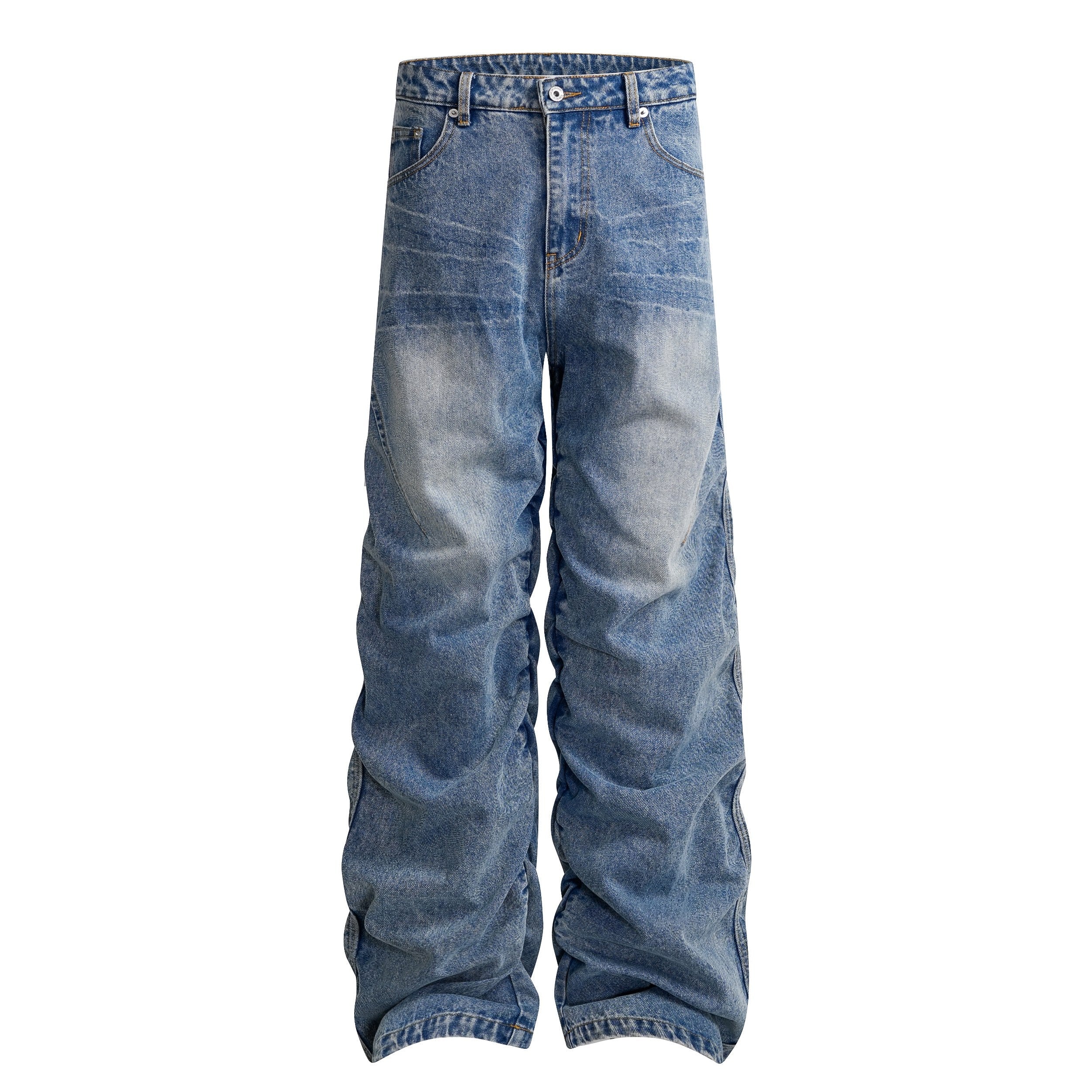Stacked Vintage Washed Denim Jeans | Wide Leg Streetwear