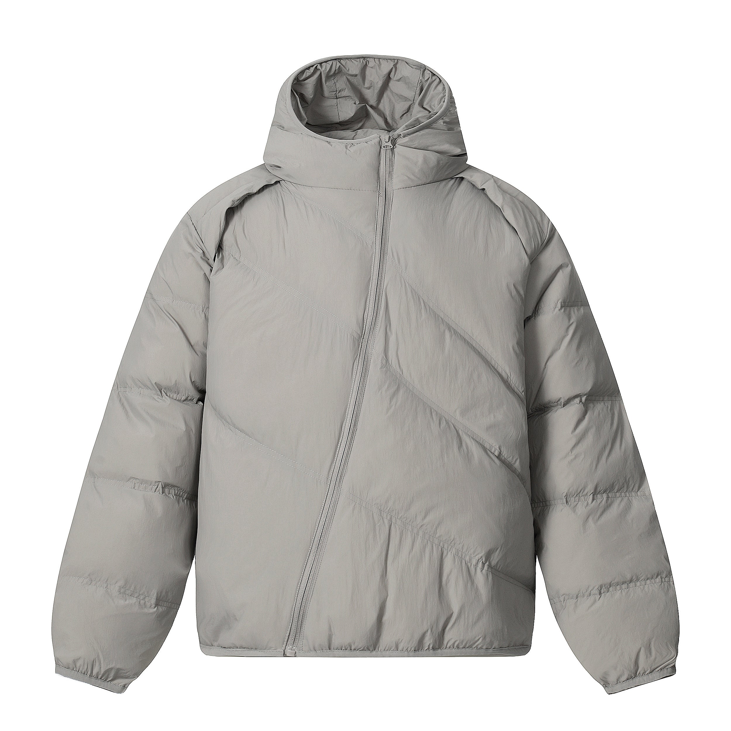 Asymmetric Zipper Hooded Puffer Jacket | Streetwear Insulated