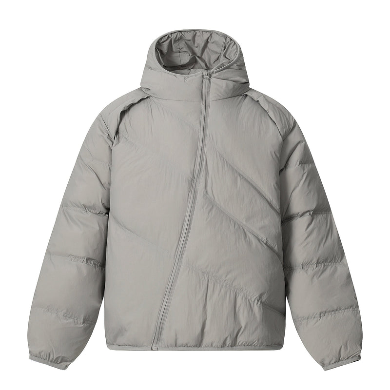 Asymmetric Zipper Hooded Puffer Jacket | Streetwear Insulated