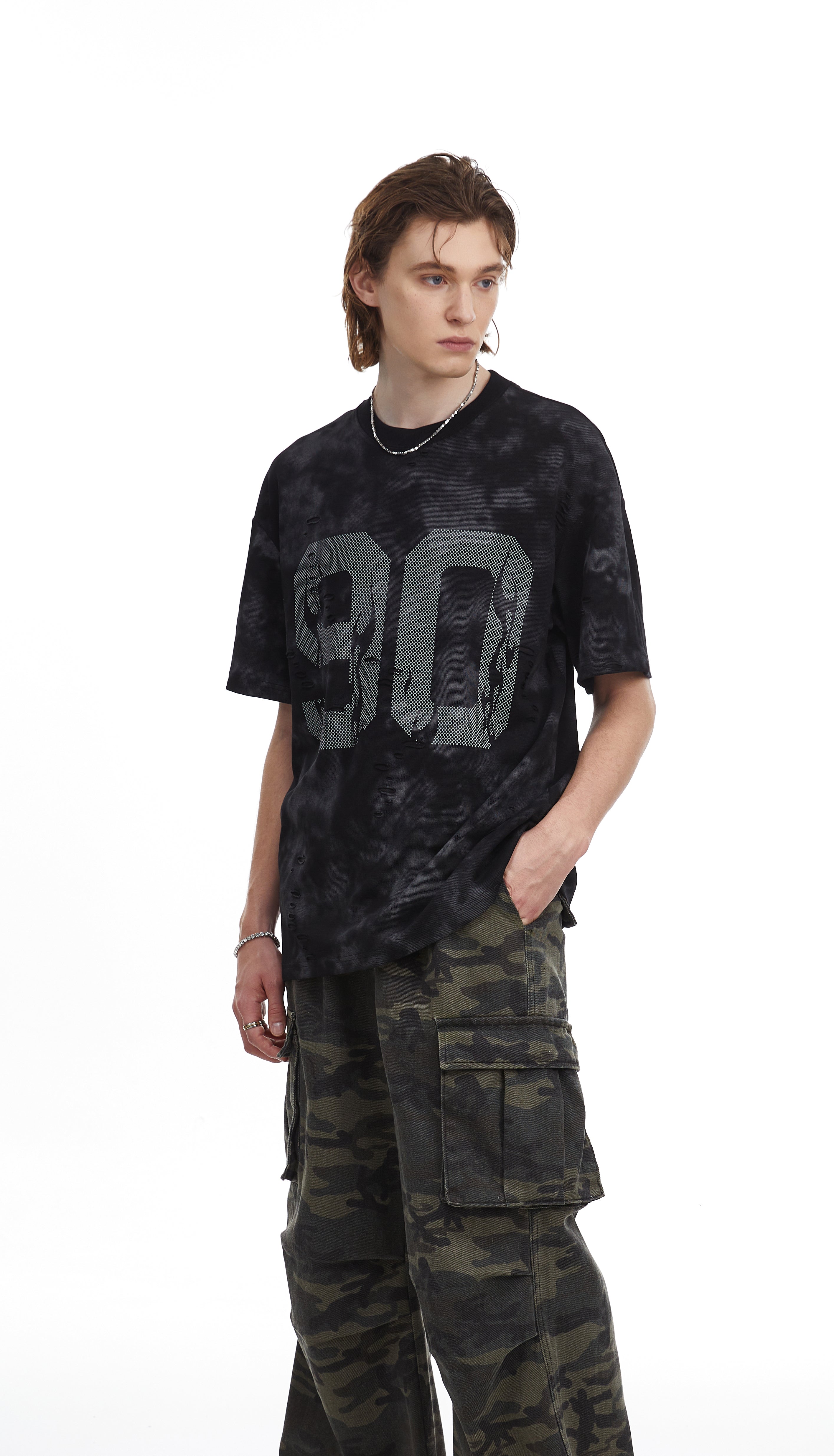 Marble Wash Number Graphic Oversized Tee | Streetwear