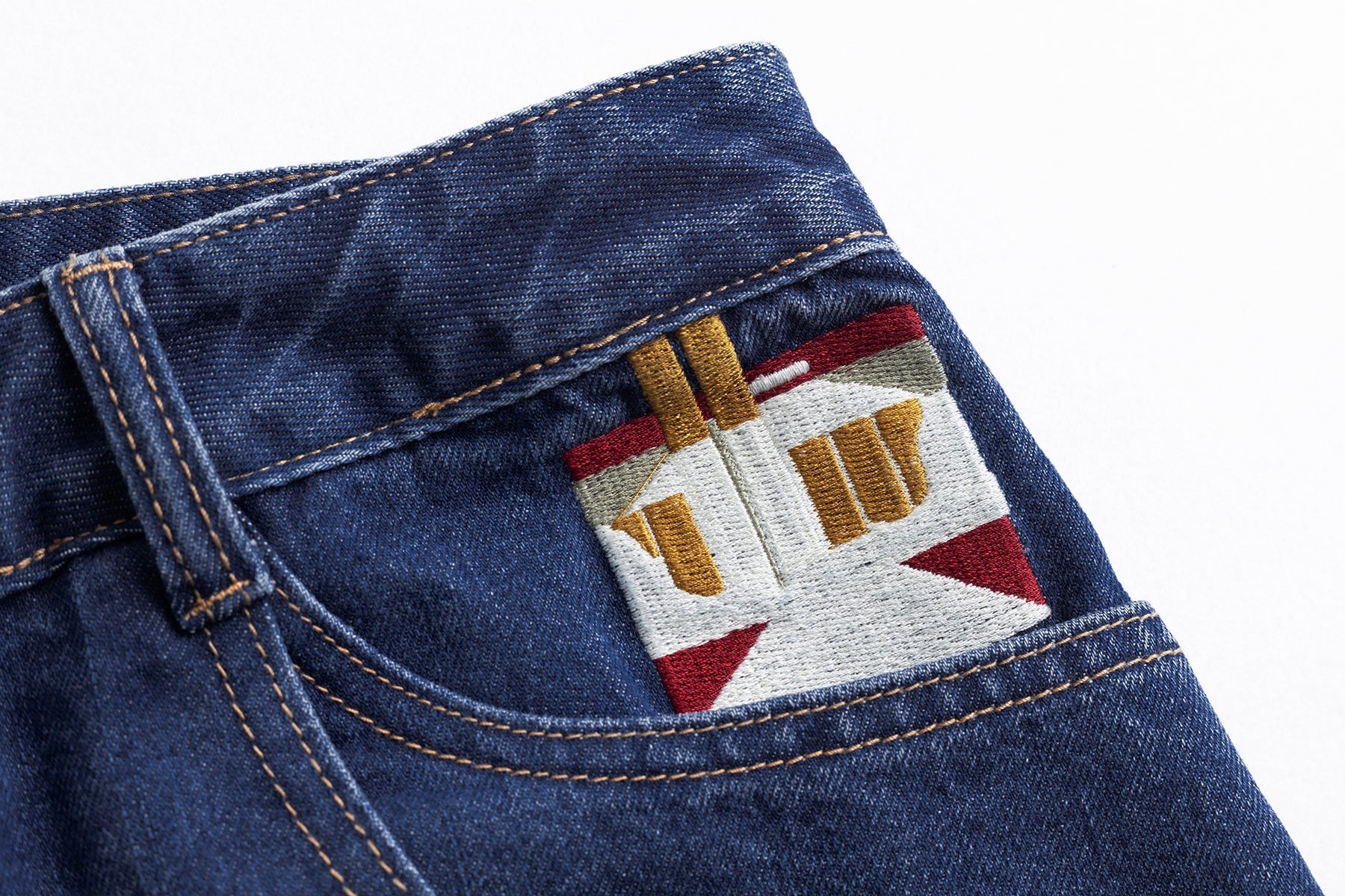 Omirad Embroidered Wide-Leg Cotton Denim Pants | Deep Blue