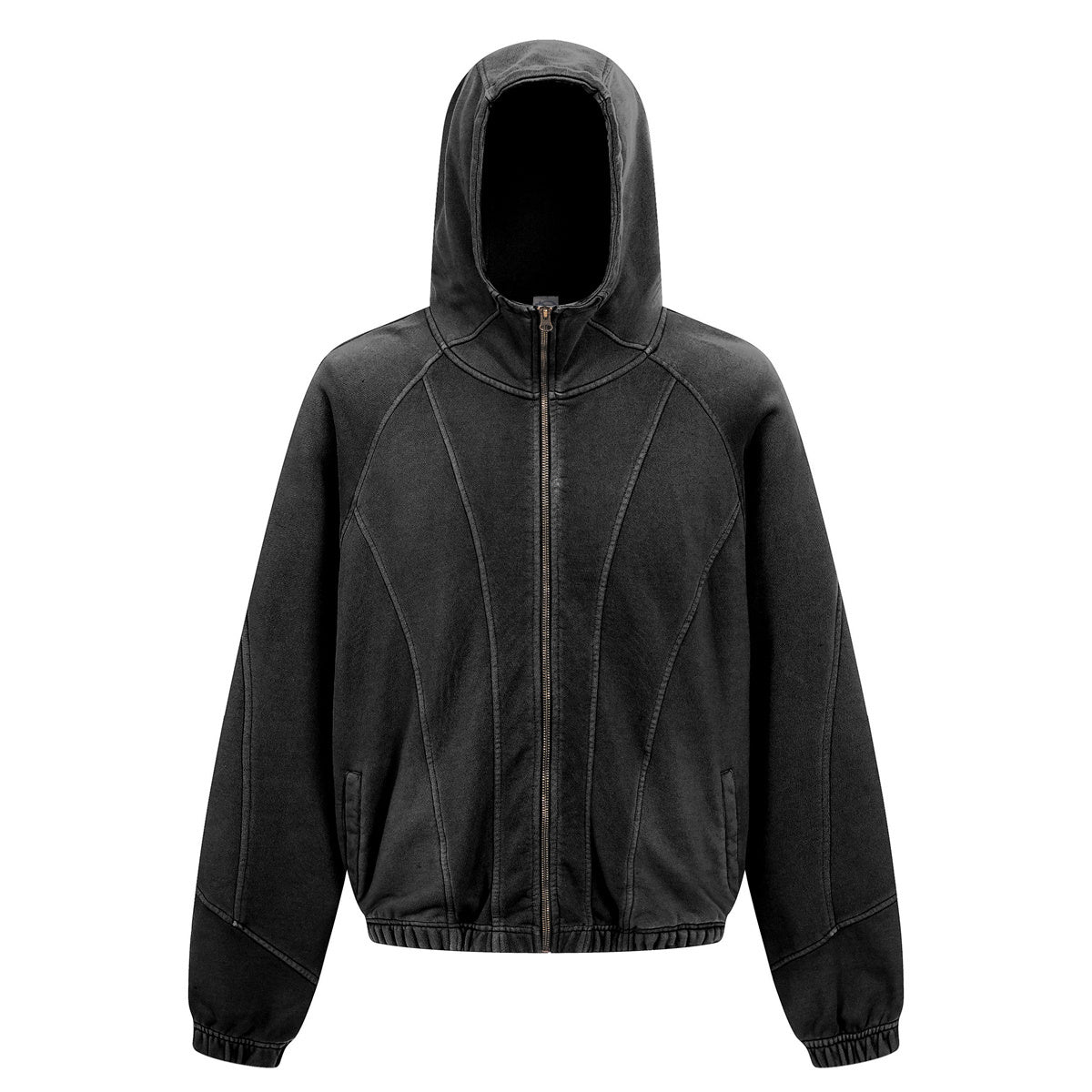 Curved-Seam Full-Zip Hoodie | Washed Cotton Streetwear