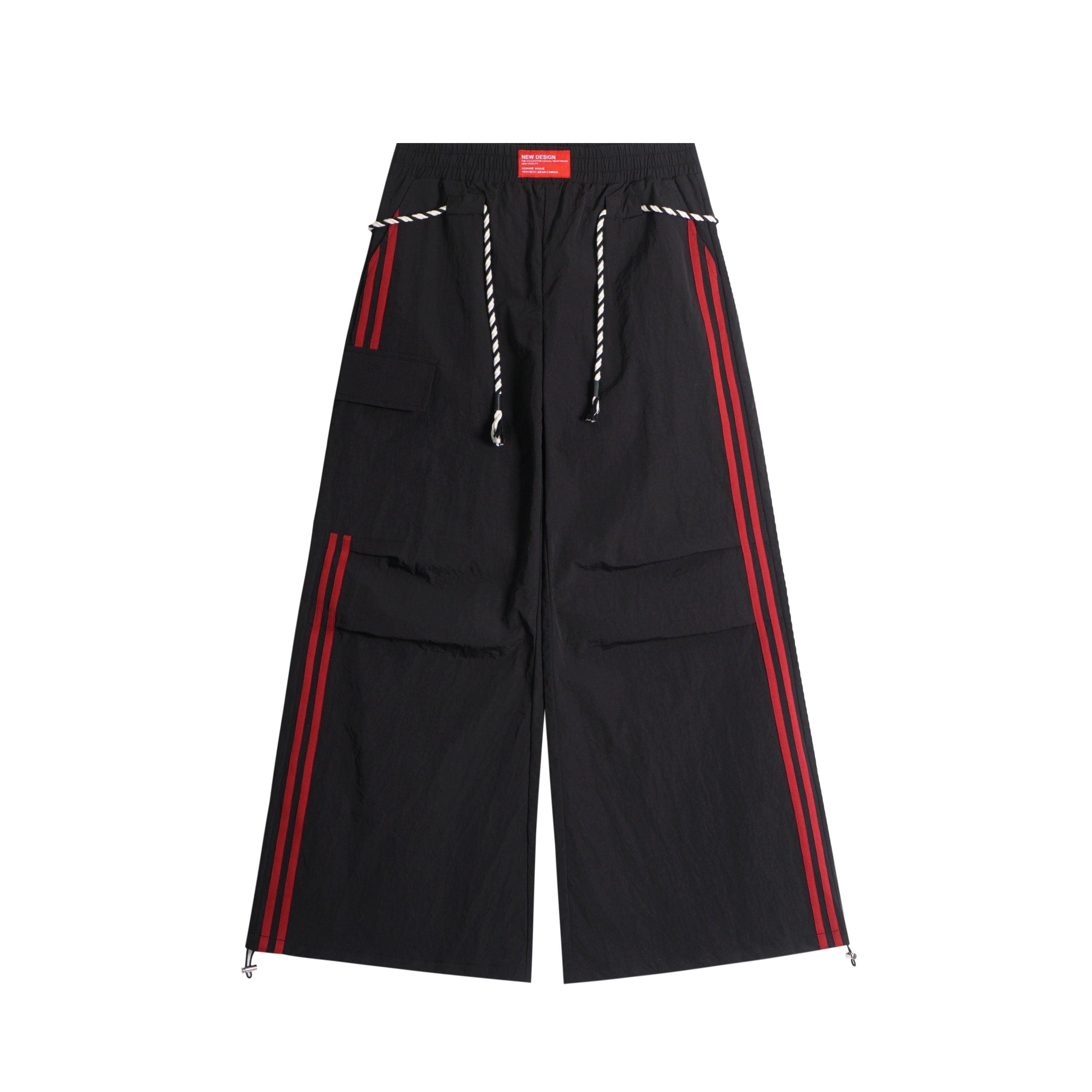Tech Stripe Nylon Wide-Leg Cargo Pants | Streetwear