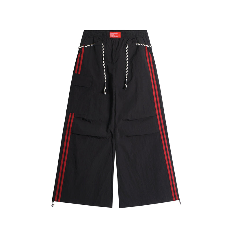 Tech Stripe Nylon Wide-Leg Cargo Pants | Streetwear