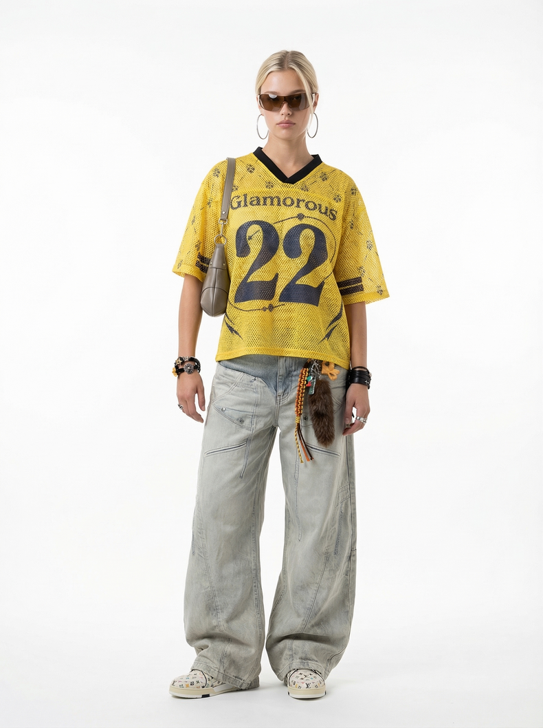 Omirad Glamorous 22 Mesh Jersey T-Shirt | Yellow Streetwear