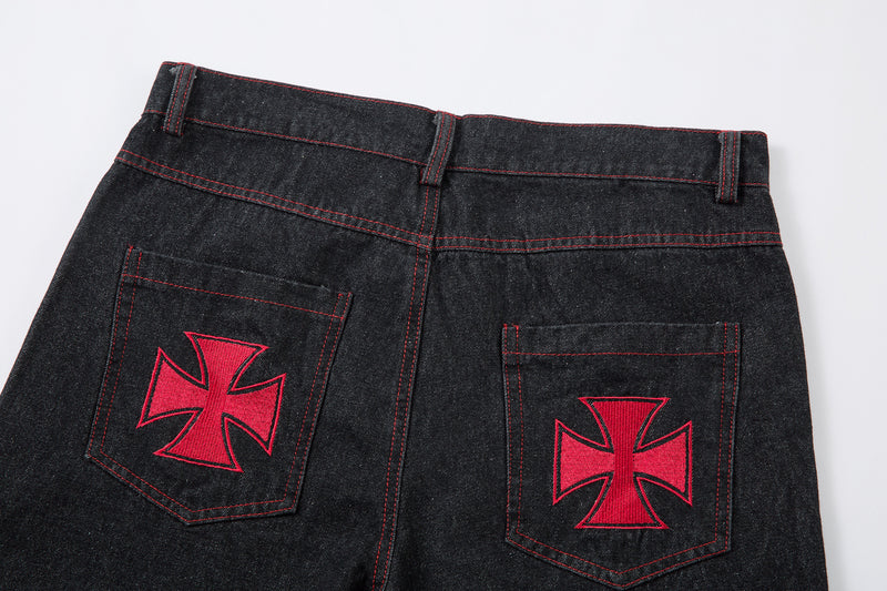 Omirad Red Stitch Embroidered Wide-Leg Jeans | 100% Cotton