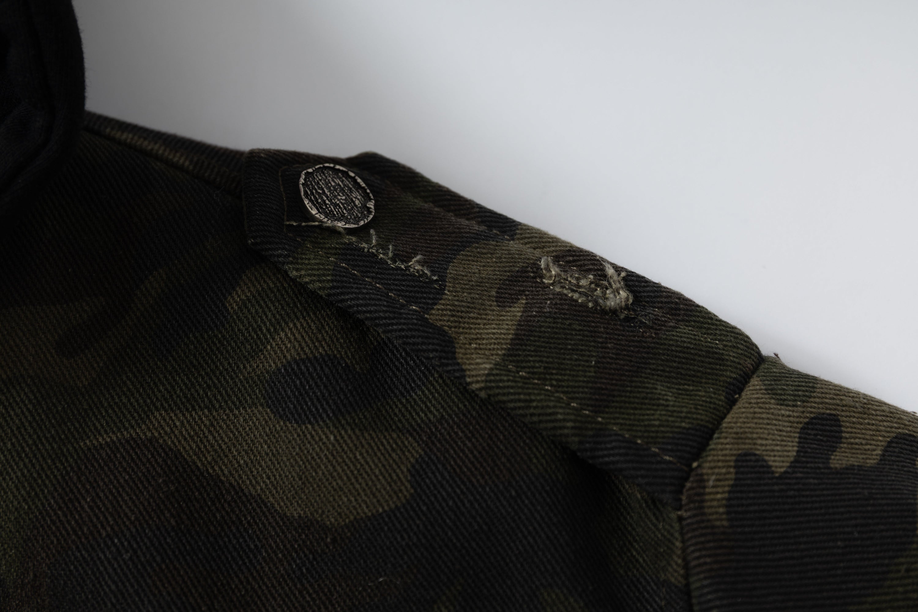 Omirad Camo Hook Detail Distressed Bomber Jacket with Hood