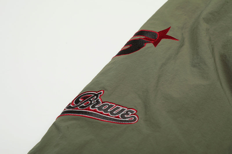 Varsity Patch Faux Fur Hooded Puffer Jacket | Army Green