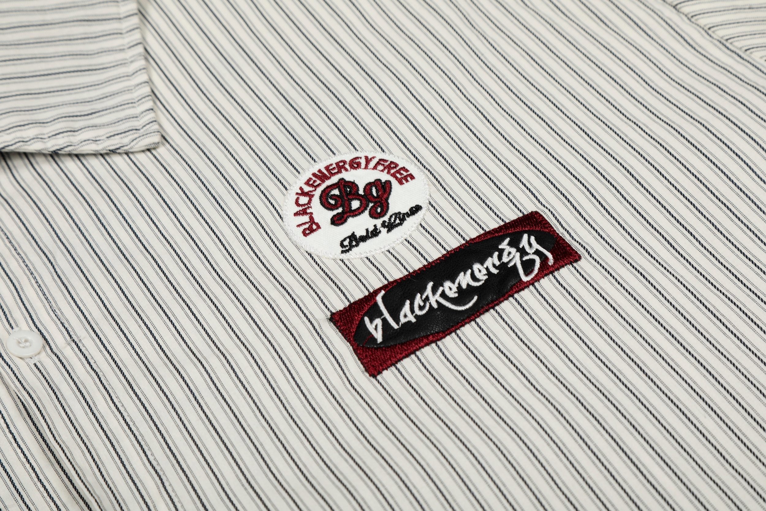 Omirad Pinstripe Patch Graphic Shirt | Streetwear Button-Up