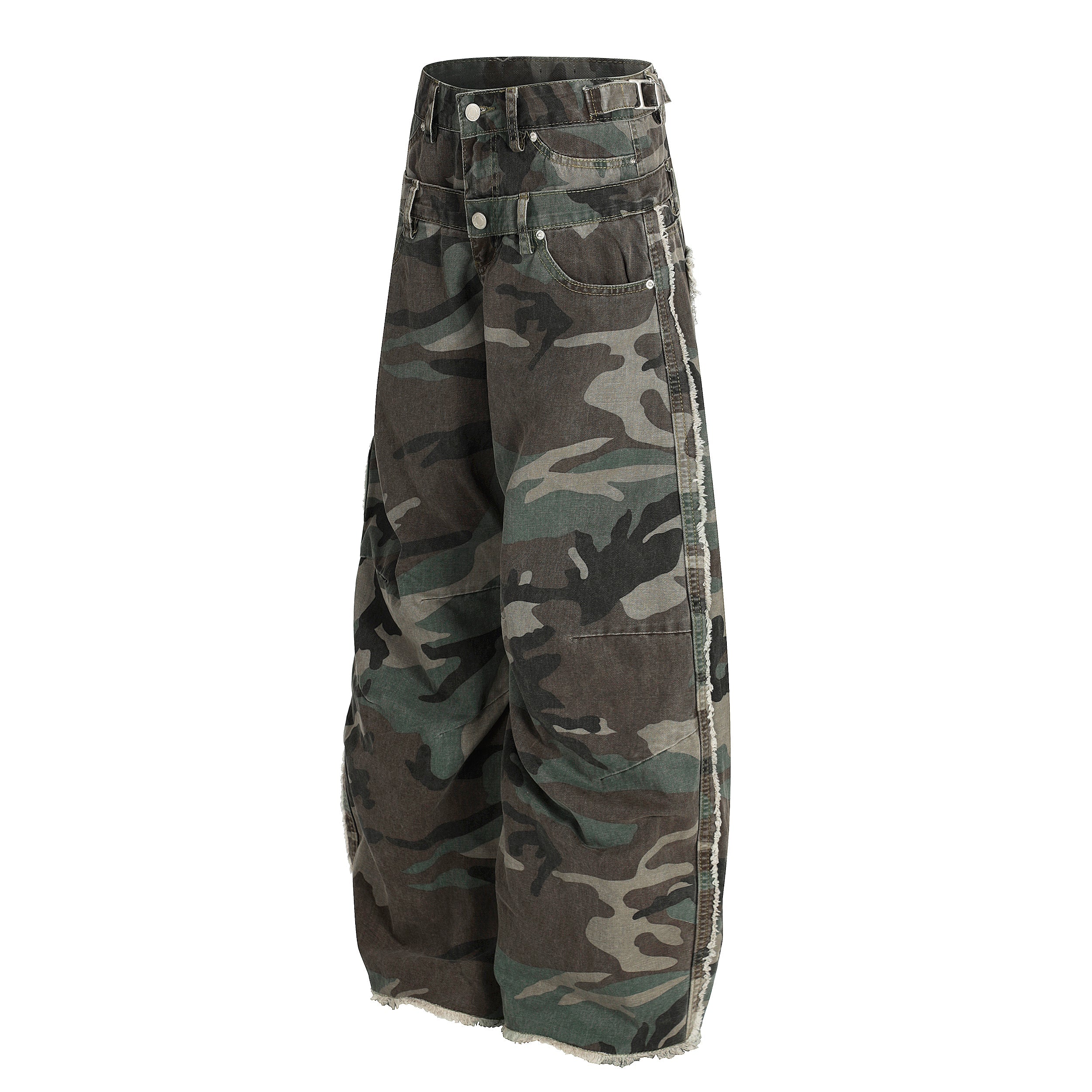 Omirad Double-Waist Camo Cargo Jeans | Wide-Leg Streetwear