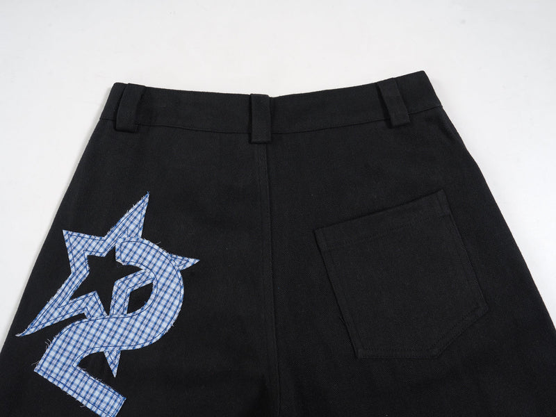 Star Patch Wide-Leg Cotton Pants | Streetwear Graphic Trousers