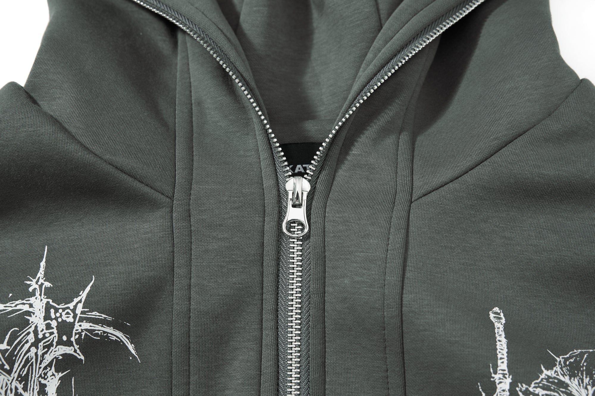 Gothic Line Art Zip-Up Hoodie | Dark Streetwear Cotton