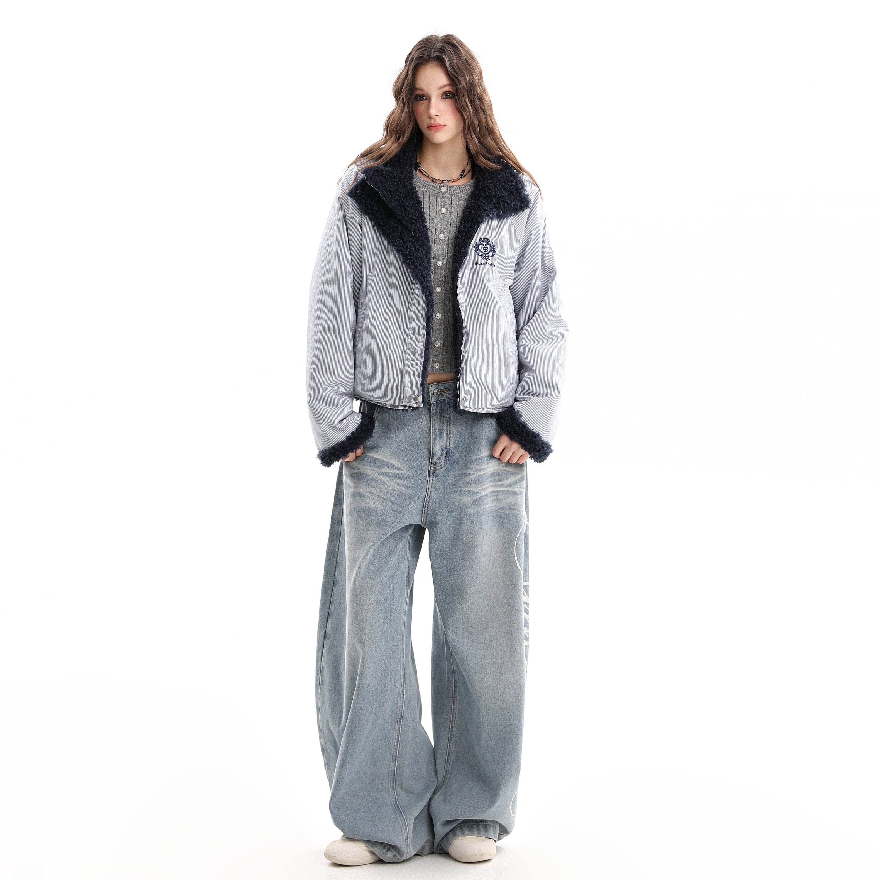 Reversible Sherpa & Striped Corduroy Jacket | Cropped Fit