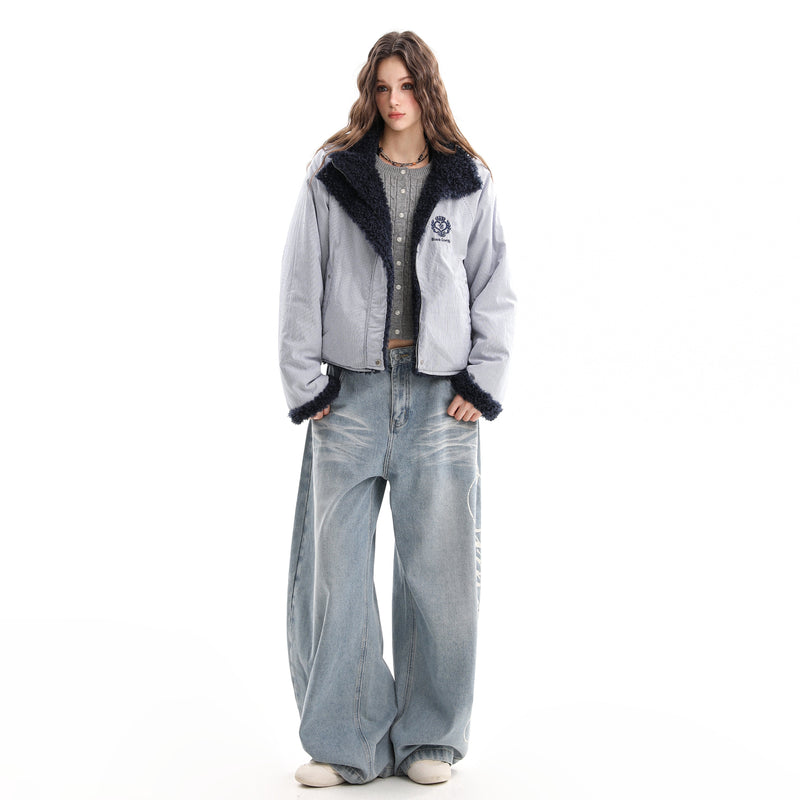 Reversible Sherpa & Striped Corduroy Jacket | Cropped Fit
