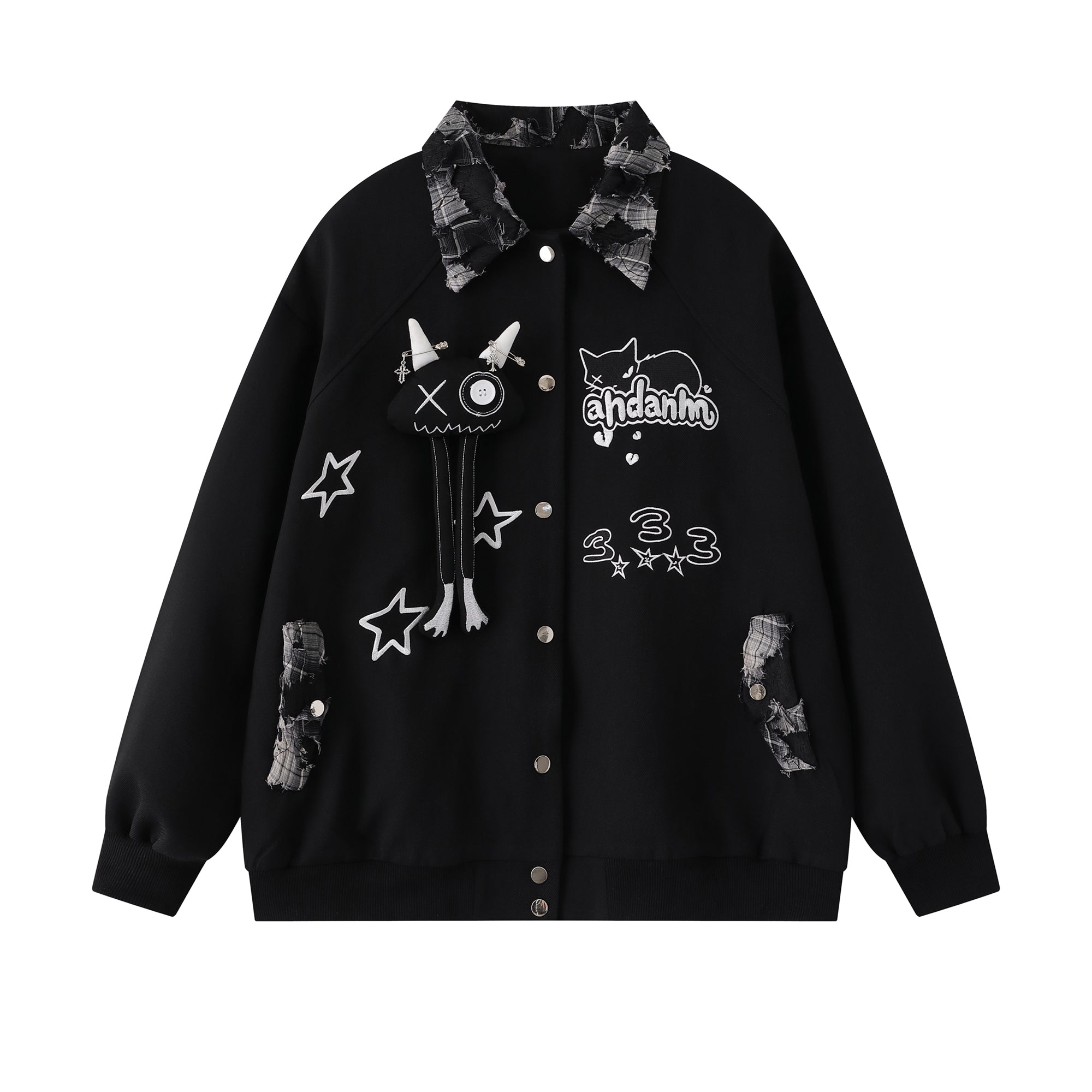 Patchwork Cat Varsity Jacket | Graphic Star Embroidery