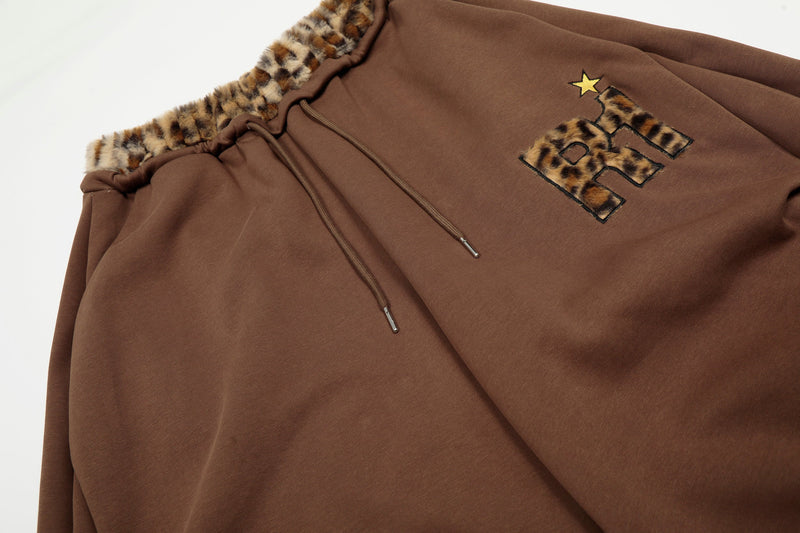 Omirad Leopard Trim Balloon Sweatpants with Chenille Patch