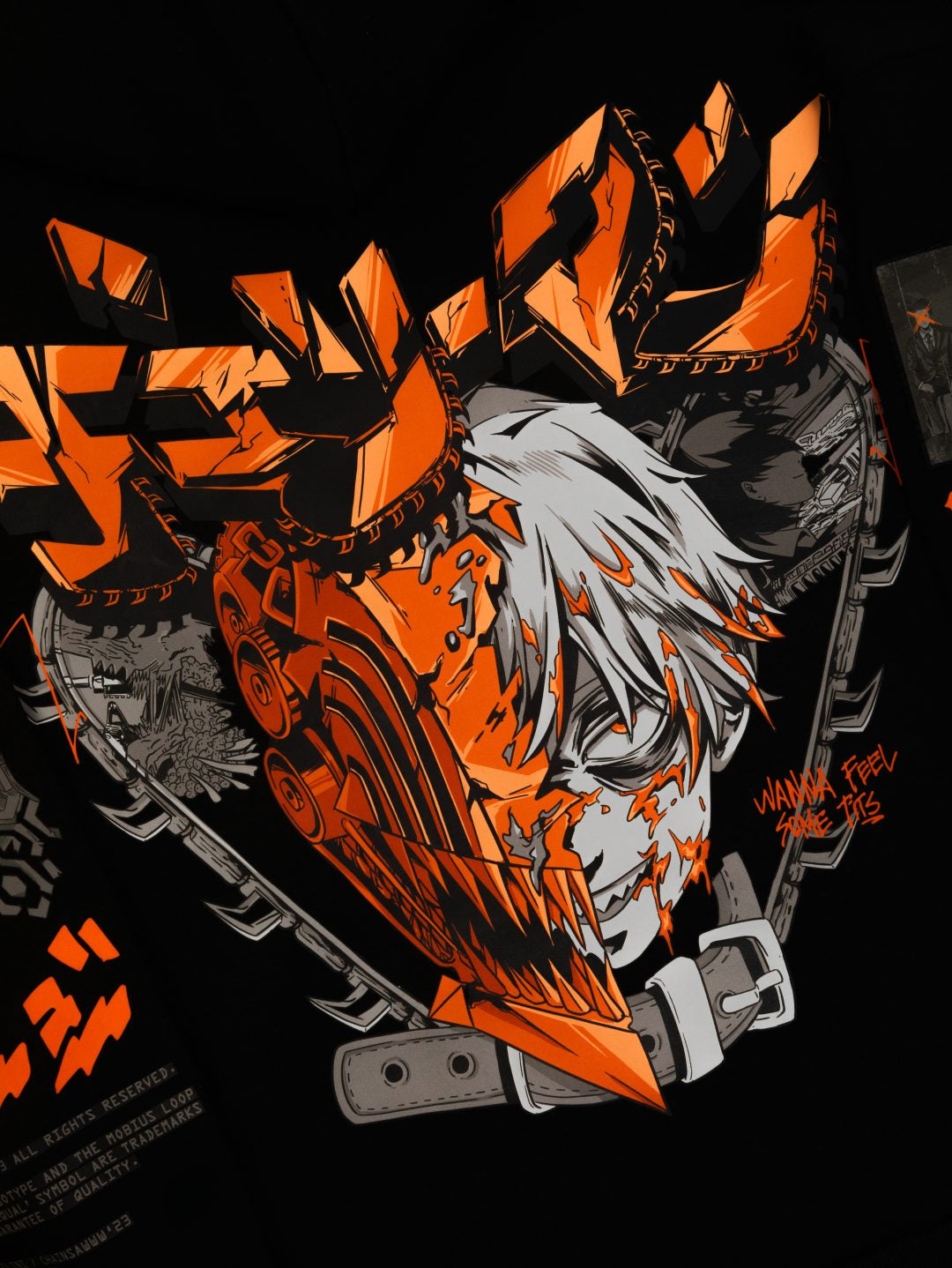 The Chainsaw Man Hoodie features a vibrant illustration of a half-mechanical, half-human face with white hair, gears, and chains on a dark background. Crafted from high-quality 360 GSM cotton with a drop shoulder design, this anime-inspired sweatshirt is perfect for any unique streetwear collection.