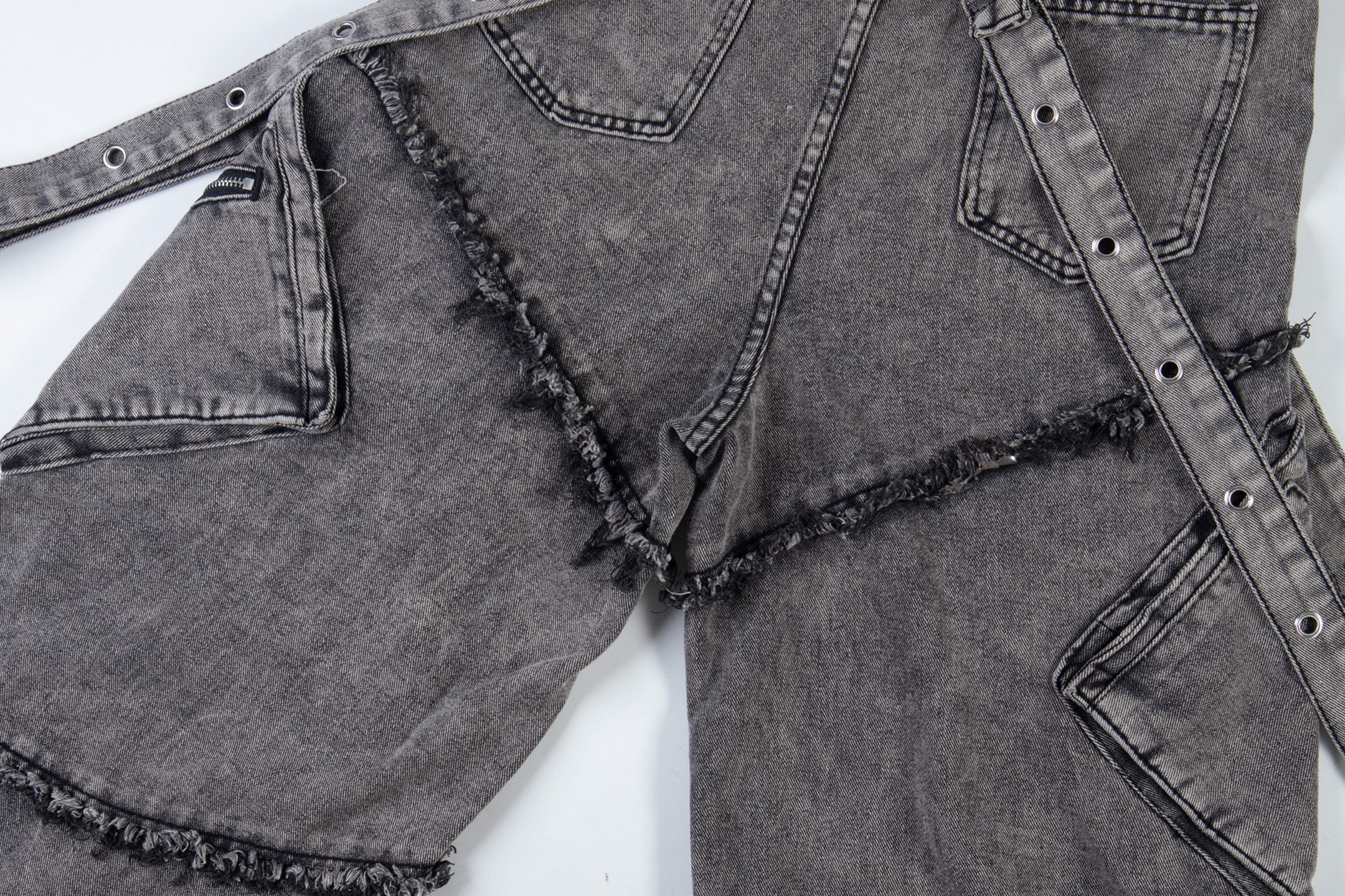 Omirad Deconstructed Strap Cargo Jeans | Washed Black Denim