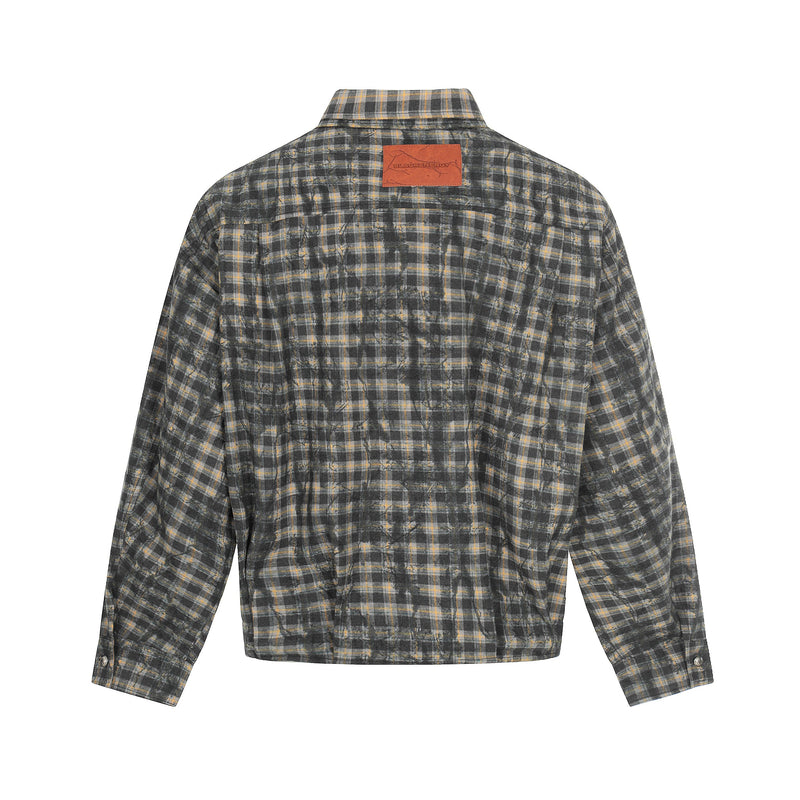 Omirad Vintage Washed Plaid Button-Up Jacket | Cropped Boxy Fit