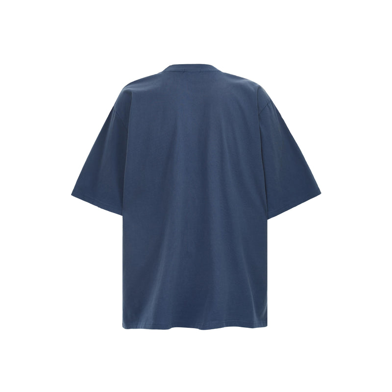 Navy oversized streetwear T-shirt shown from the back with wide sleeves and a relaxed fit
