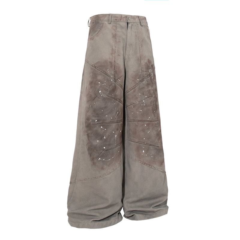 Omirad Distressed Panel Wide-Leg Pants | Paint Splatter