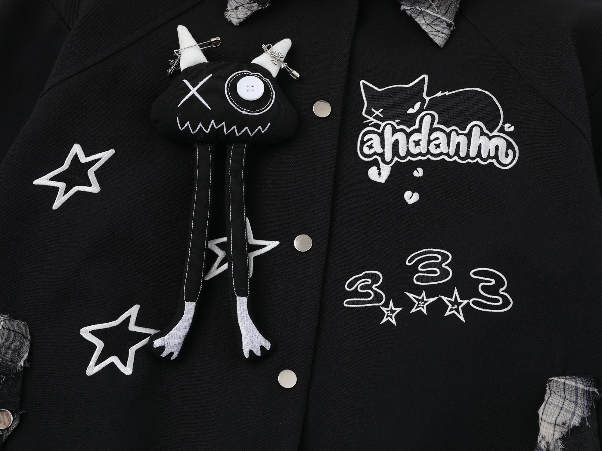 Patchwork Cat Varsity Jacket | Graphic Star Embroidery