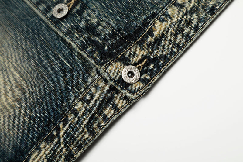 Rhinestone Gradient Denim Jacket | Vintage Wash Street Glam