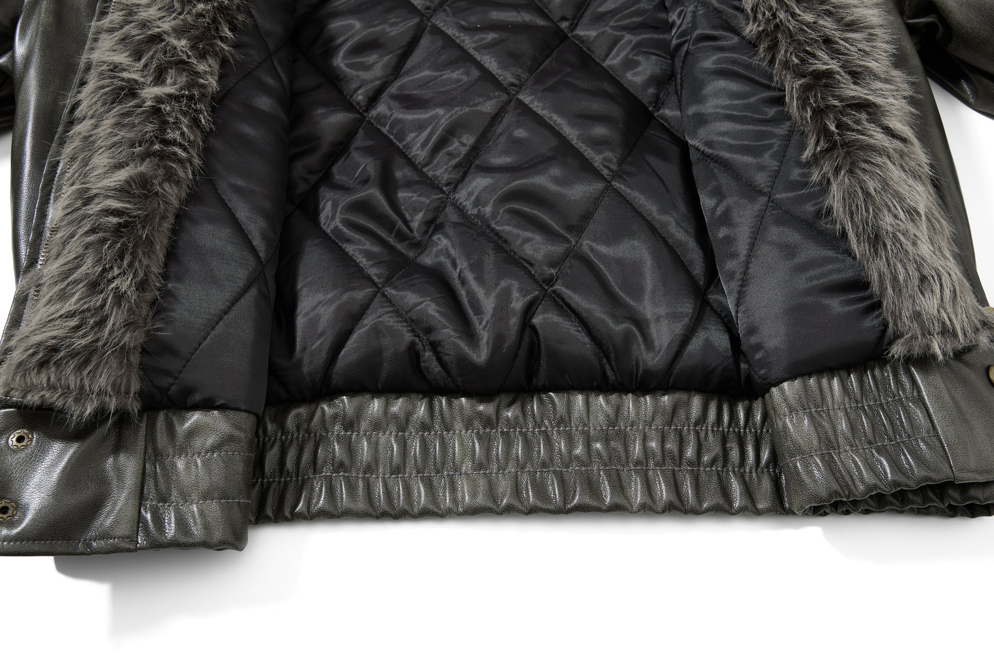 Omirad Faux Leather Bomber Jacket with Faux Fur Collar