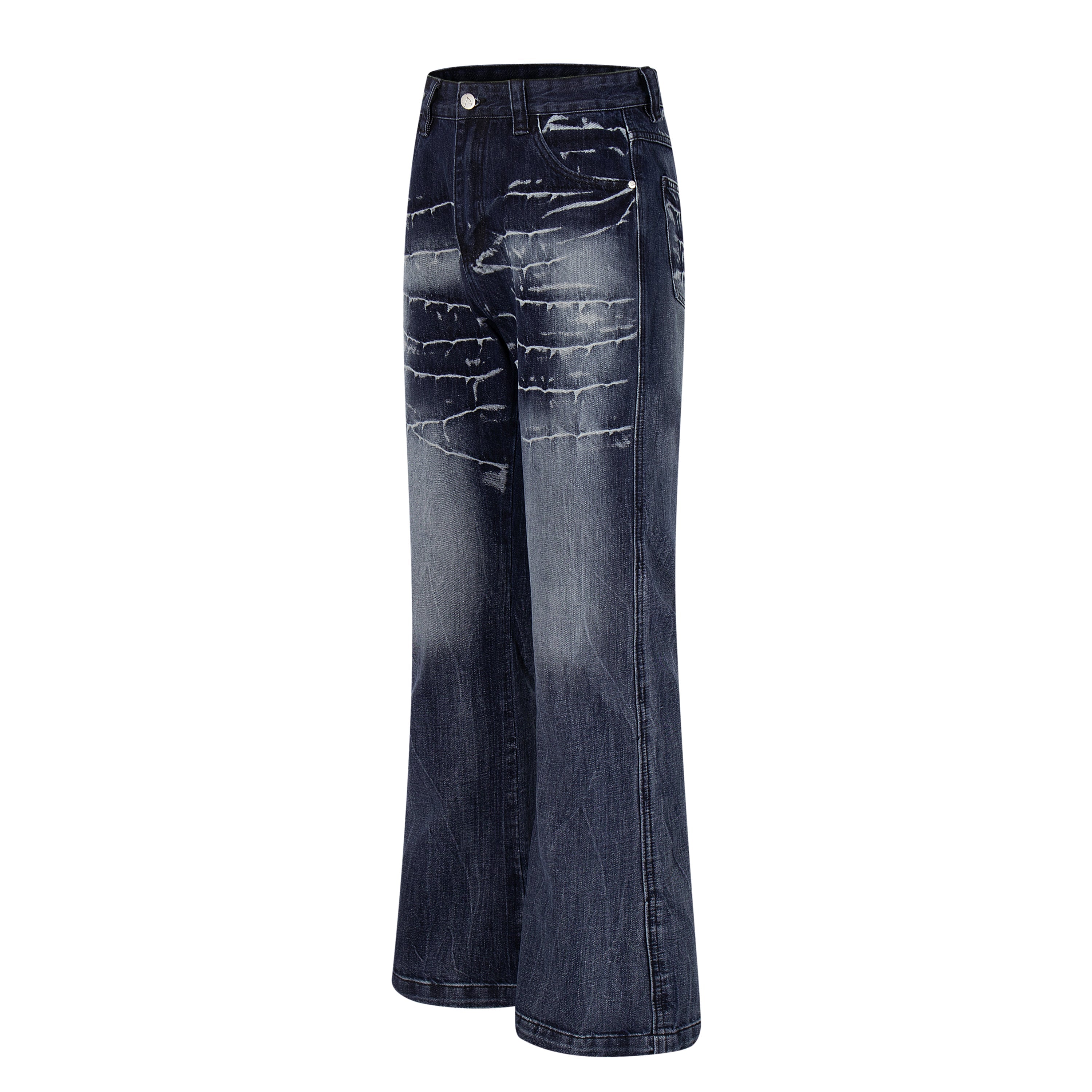 Omirad Cracked-Wash Wide-Leg Jeans | Deep Indigo Denim
