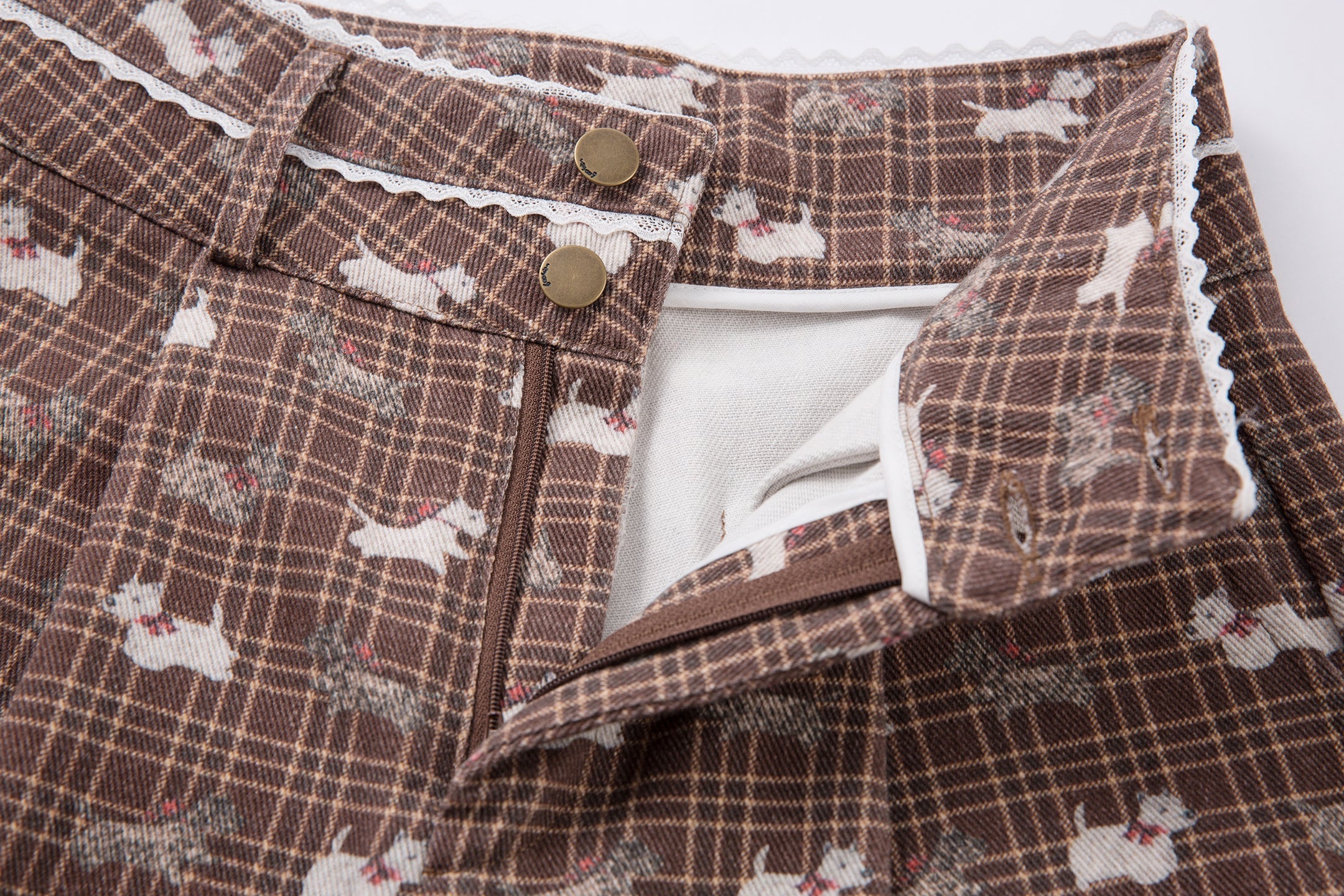 Retro Dog Print Plaid Wide-Leg Pants | Vintage Style